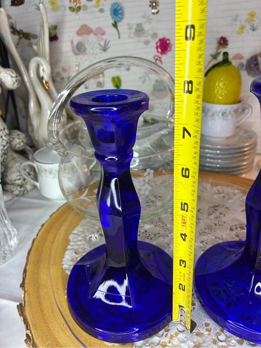 Cobalt Blue Glass Candlestick Pair - Elegant Home Accents